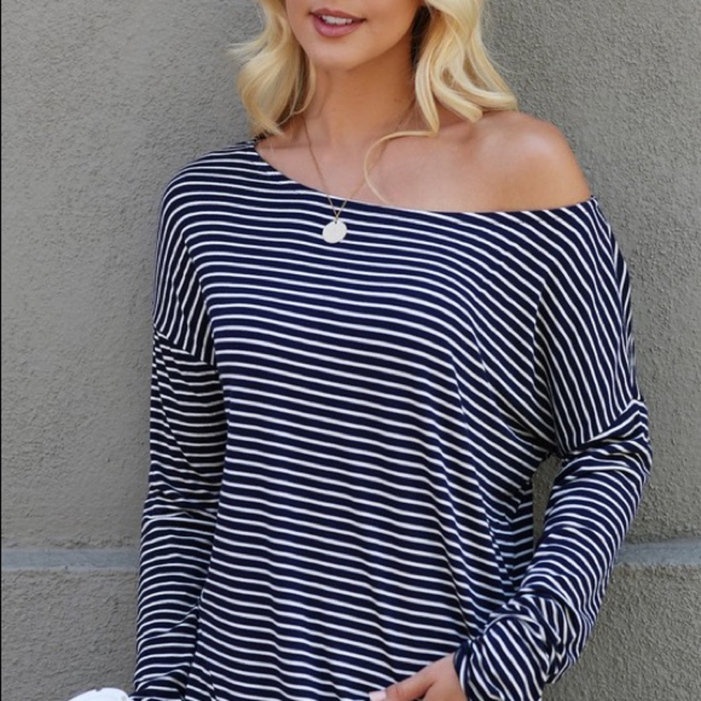 Navy/Ivory Stripe Long Sleeve Top - Picture 2 of 3